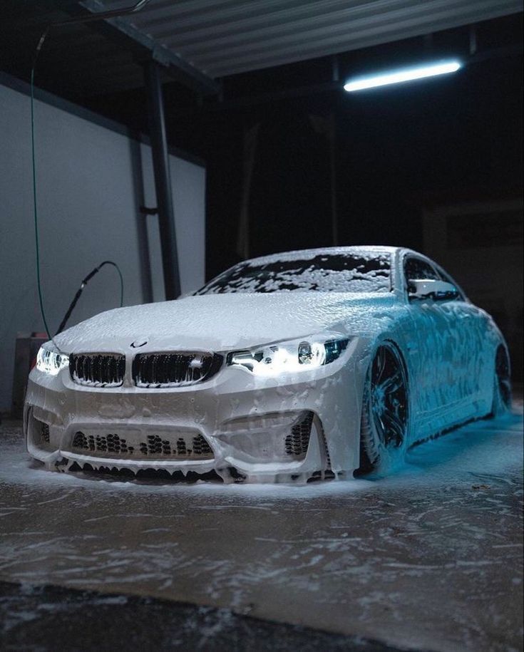 Car covered in foam